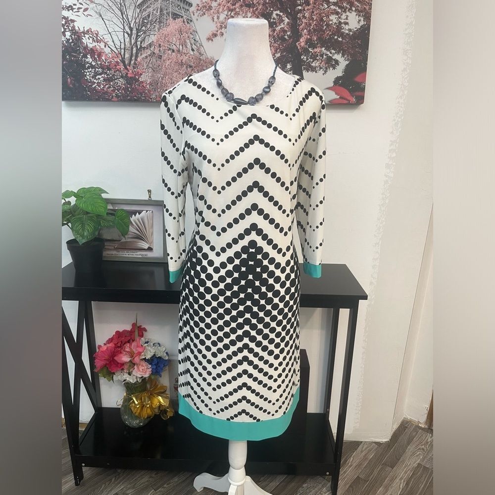 Studio One New York Women’s Shift Polka Dot Dress Medium 3/4 Sleeve Round Neck